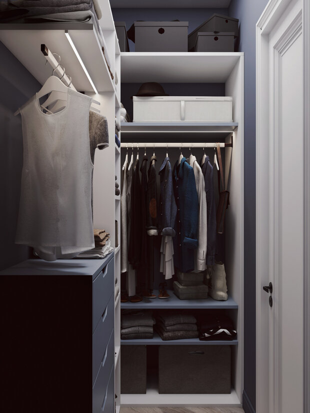 Фотография: Гардеробная в стиле Современный, Квартира, Проект недели, Москва, 3 комнаты, Более 90 метров, Olala Design, Ольга Семченко – фото на INMYROOM