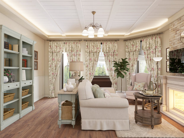 Фотография: Гостиная в стиле Прованс и Кантри, Современный, Дом, Проект недели, Дом и дача, Истринский район, Студия Волковых, 4 и больше, Более 90 метров – фото на INMYROOM