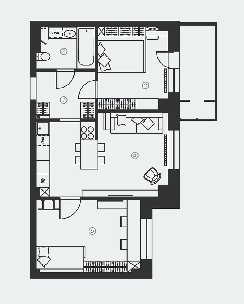 Фотография: Планировки в стиле , Современный, Квартира, Проект недели, Челябинск, 3 комнаты, 40-60 метров, Юлия Танцирева – фото на INMYROOM