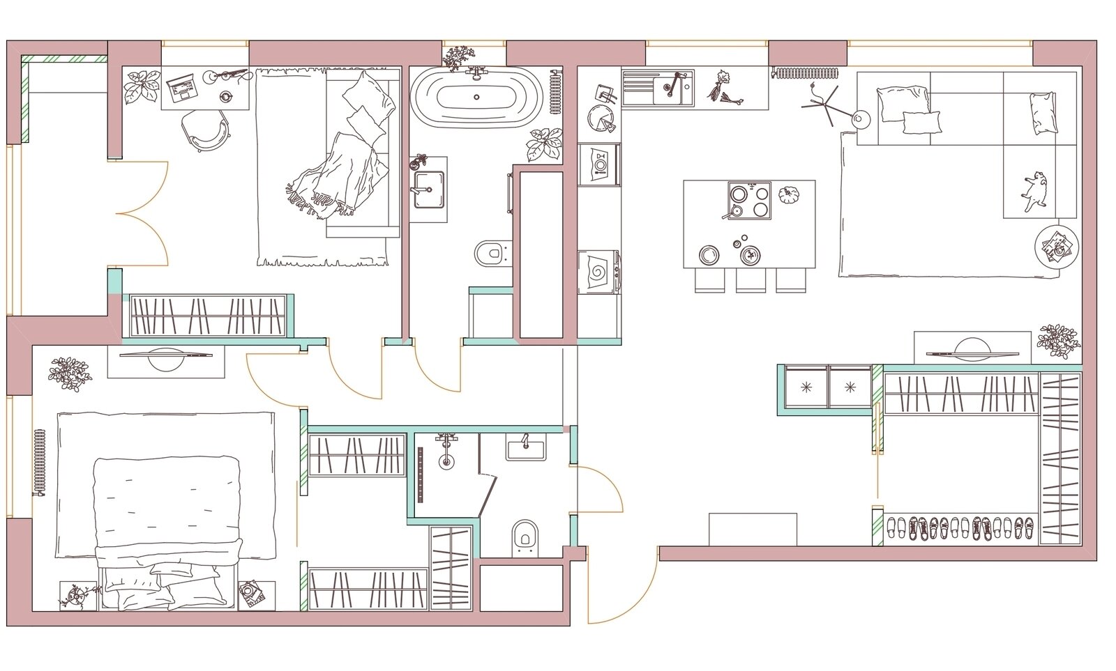 Фотография: Планировки в стиле , Современный, Квартира, Проект недели, Москва, 3 комнаты, Более 90 метров, Наталия Васильева – фото на INMYROOM