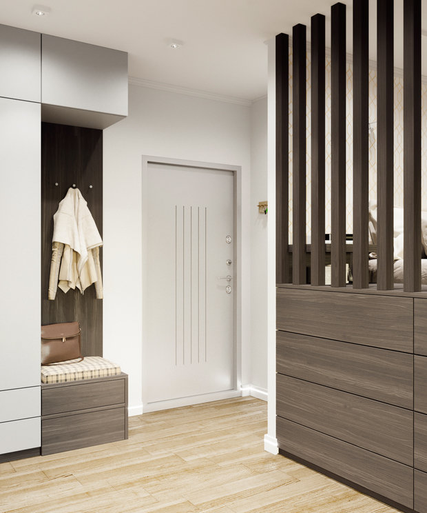 Фотография: Прихожая в стиле Скандинавский, Современный, Квартира, Студия, Проект недели, Монолитный дом, 40-60 метров, Котельники, Форма Дома – фото на INMYROOM