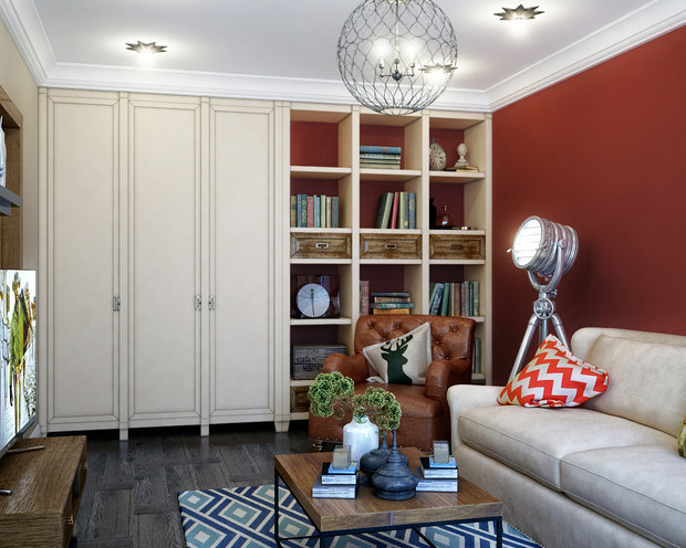Фотография: Гостиная в стиле Скандинавский, Эклектика, Классический, Современный, Квартира, Аксессуары, BoConcept, Eichholtz, Harlequin, KARE Design, Kuppersbusch, Restoration Hardware, SMEG, Vitra, Декор, Мебель и свет, Белый, Проект недели, Москва, Красный, Бежевый, Синий, Коричневый, Porada, KARTELL, Curations Limited, Rosbri, Delta Light, Farrow & Ball, TopCer, Мила Колпакова, Devon Devon, Samsung, Robert Kelly, Sonneman Lighting, Apple, Currey & Company, Timothy Oulton, Etsy, Solidfloor, Аscot CERAMICHE, One Kings Lane, Bandini, однушка в американском стиле, красный и синий в отделке, П-44 – фото на INMYROOM