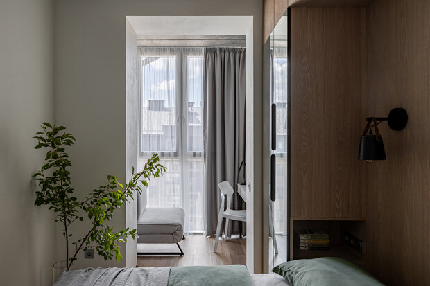 Фотография: Спальня в стиле Современный, Минимализм, Малогабаритная квартира, Квартира, Проект дня, Калининград, 1 комната, до 40 метров, Юлия Смышляева – фото на INMYROOM