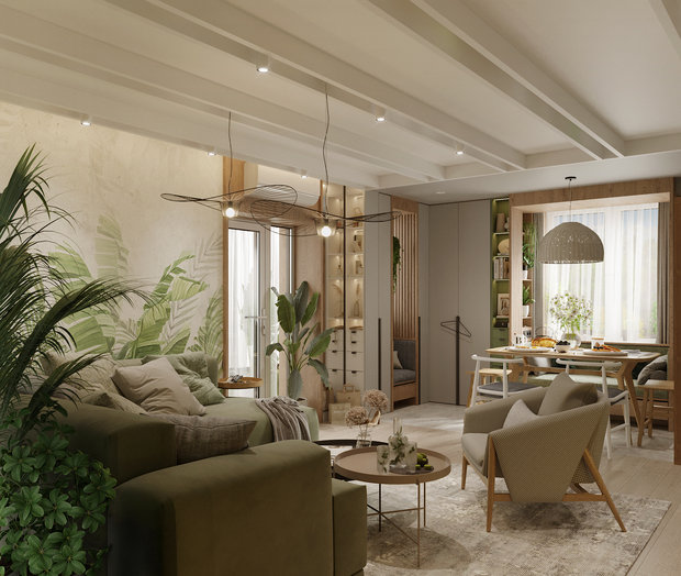 Фотография: Гостиная в стиле Эко, Современный, Дом, Проект недели, Дача, Московская область, 2 комнаты, 40-60 метров, Studio Anri – фото на INMYROOM