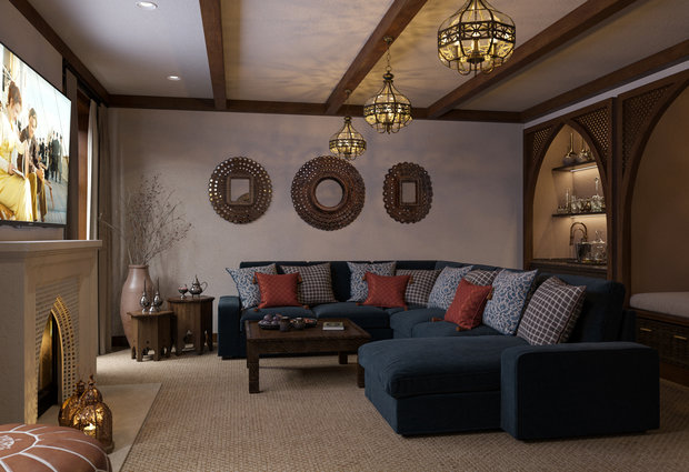 Визуализация интерьера гостиной в восточном стиле