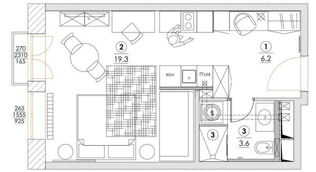 Фотография: Планировки в стиле , Малогабаритная квартира, Квартира, Студия, Проект дня, Татьяна Иванова, до 40 метров, Ярославль, современный с элементами ретро, фото интерьера, дизайн интерьера фото – фото на INMYROOM
