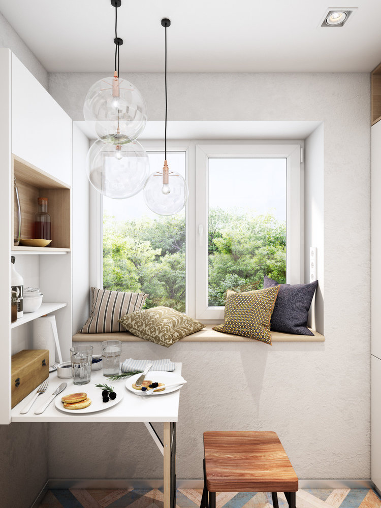 Фотография: Кухня и столовая в стиле Современный, Перепланировка, Евгения Матвеенко, FlatsDesign, Надежда Каппер, Хрущевка, 1 комната, до 40 метров, I-515/5, дизайн-баттл – фото на INMYROOM