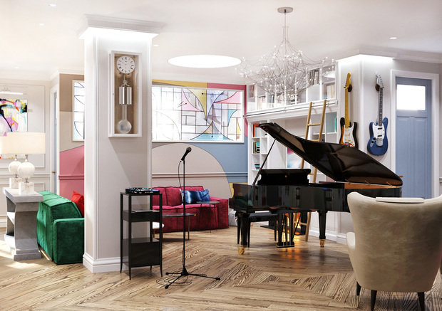 Фотография: Гостиная в стиле Эклектика, Квартира, Проект недели, Москва, Татьяна Безверхая, 4 и больше, Более 90 метров, TB Design – фото на INMYROOM