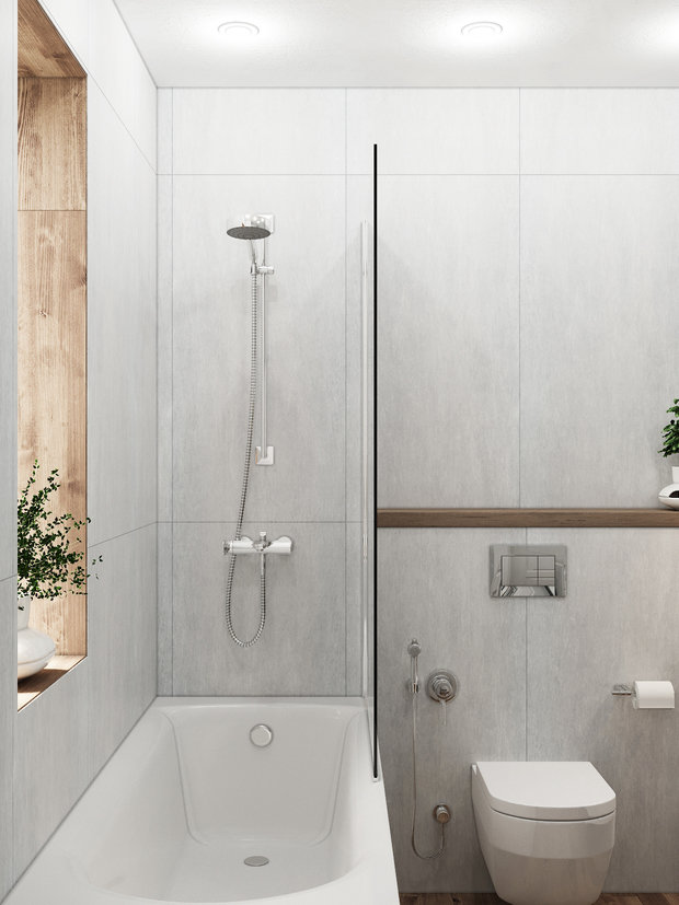 Фотография: Ванная в стиле Скандинавский, Проект недели, Бежевый, Серый, ПРЕМИЯ INMYROOM – фото на INMYROOM