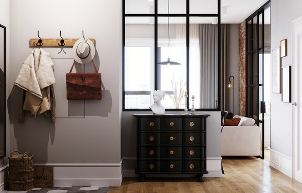 Фотография: Прихожая в стиле Скандинавский, Квартира, Проект недели, Санкт-Петербург, 1 комната, 40-60 метров, Монолитно-кирпичный, Студия 20:18 – фото на INMYROOM