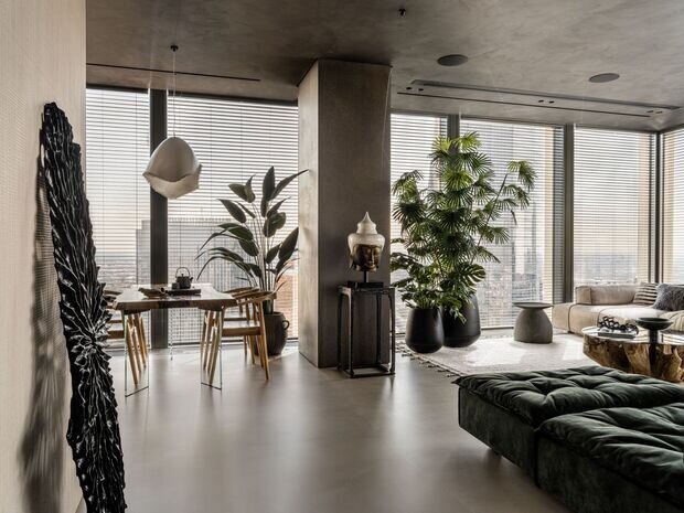 Фотография: Гостиная в стиле Лофт, Современный, Эклектика, Бохо, Квартира, Проект дня, Москва, Монолитный дом, 2 комнаты, 60-90 метров, Эксклюзивные проекты, современный/роскошный, фото интерьера, дизайн интерьера фото, тренды в дизайне 2026, тренды в дизайне интерьеров 2026 – фото на INMYROOM