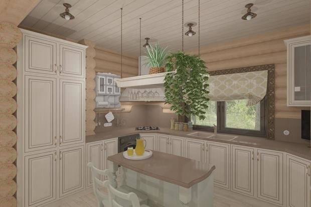 Фото из портфолио Гостиная-кухня в доме из бревна – фотографии дизайна интерьеров на INMYROOM