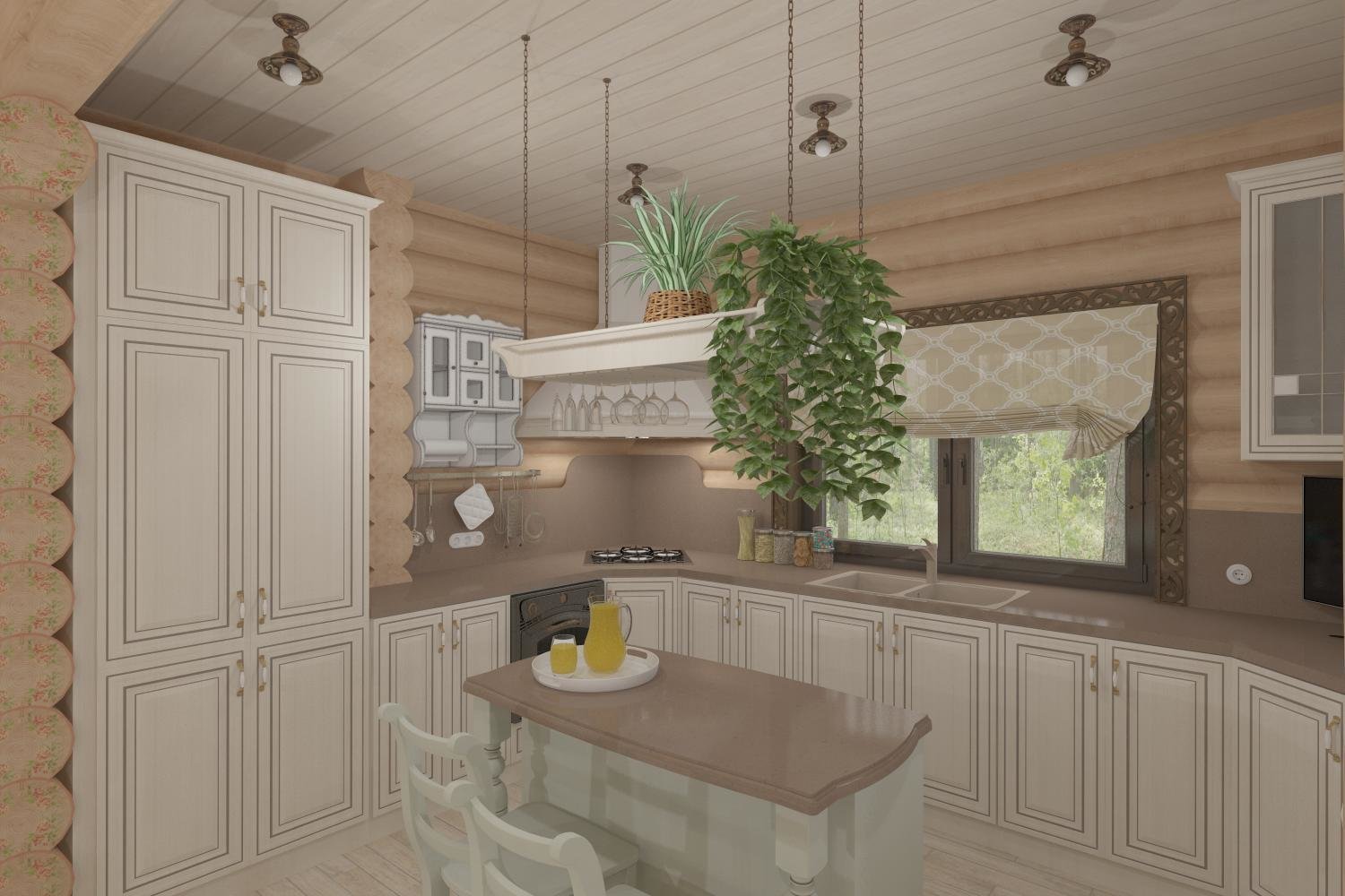 Фото из портфолио Гостиная-кухня в доме из бревна – фотографии дизайна интерьеров на INMYROOM Фото из портфолио Гостиная-кухня в доме из бревна – фотографии дизайна интерьеров на INMYROOM