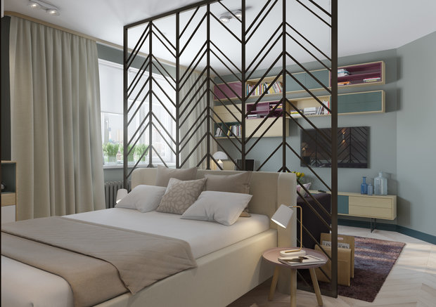 Фотография: Спальня в стиле Скандинавский, Квартира, Проект недели, Московская область, Анна Кларк, Лобня, Anna Clark interiors, новостройка, Панельный дом, 1 комната, 40-60 метров, РД-17.04 – фото на INMYROOM