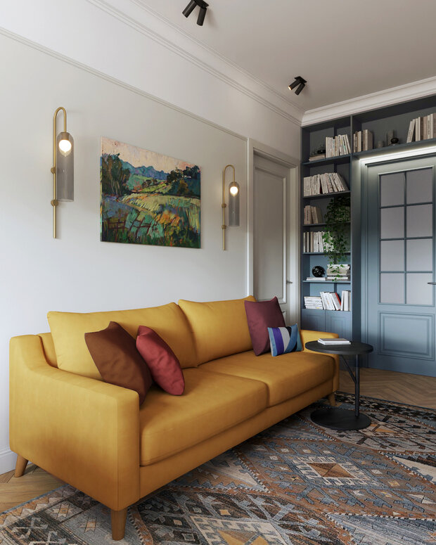 Фотография: Гостиная в стиле Современный, Эклектика, Квартира, Проект дня, Москва, Сталинка, 4 и больше, 60-90 метров, Марина Ярмаркина – фото на INMYROOM