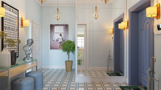 Визуализация интерьера прихожей в классическом стиле с элементами эклектики