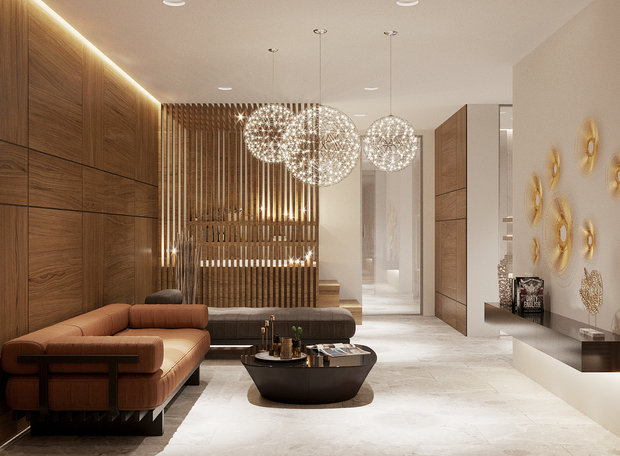 Визуализация интерьера гостиной в современном стиле