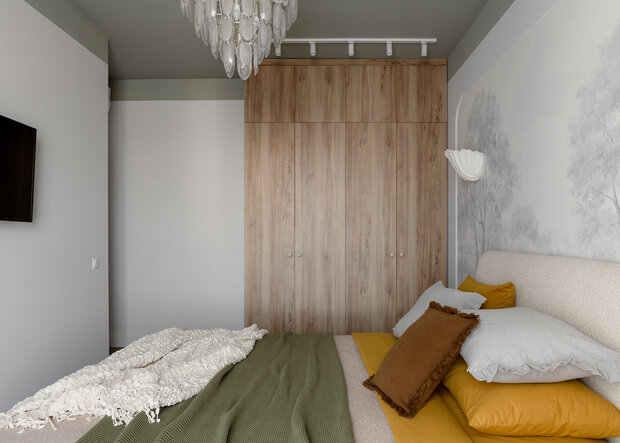 Фотография: Спальня в стиле Современный, Квартира, Проект дня, Екатеринбург, Монолитный дом, 2 комнаты, 40-60 метров, современный с элементами ретро, Анастасия Гавриленко, Анастасия Камаева – фото на INMYROOM