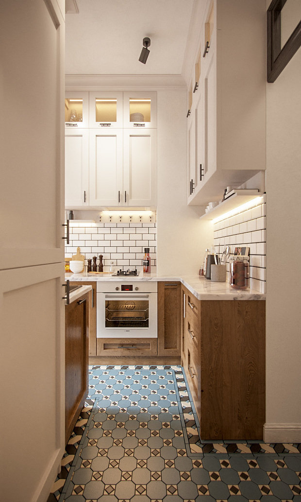 Визуализация интерьера кухни в скандинавском стиле с элементами джапанди