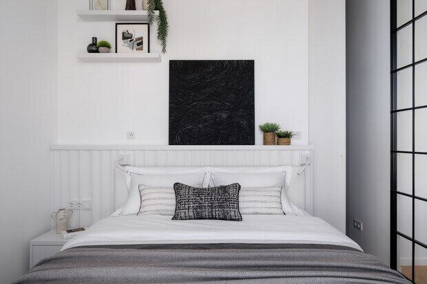 Фотография: Спальня в стиле Скандинавский, Современный, Малогабаритная квартира, Квартира, Проект дня, Москва, 2 комнаты, до 40 метров, Александра Лаврова – фото на INMYROOM