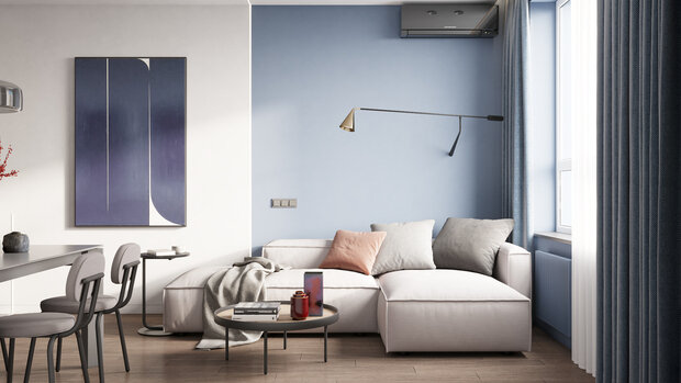 Визуализация интерьера гостиной в стиле минимализм