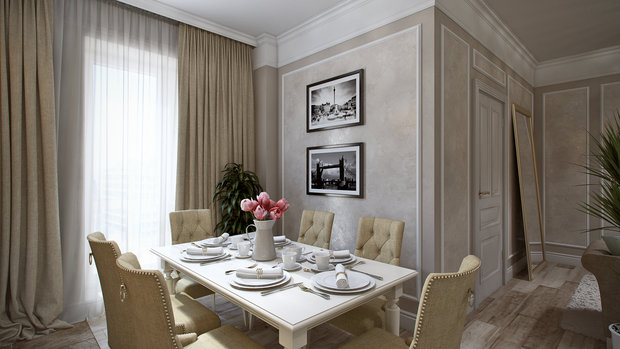 Фотография: Кухня и столовая в стиле Классический, Прованс и Кантри, Квартира, Россия, Белый, Проект недели, Бежевый, Новая Москва, квартира со свободной планировкой, Дарья Ельникова, прованс в однушке, кухня-столовая – фото на INMYROOM