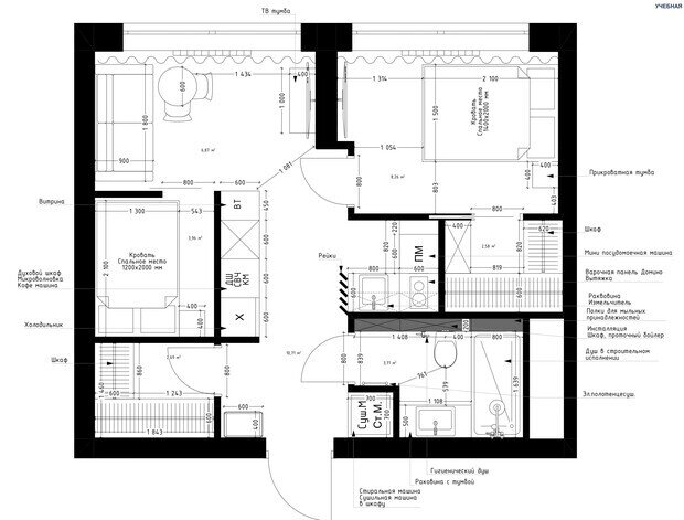 Фотография: Планировки в стиле , Малогабаритная квартира, Проект дня, Москва, 3 комнаты, Сара Михайлова, современный/минимализм, ЖК «Headliner» – фото на INMYROOM