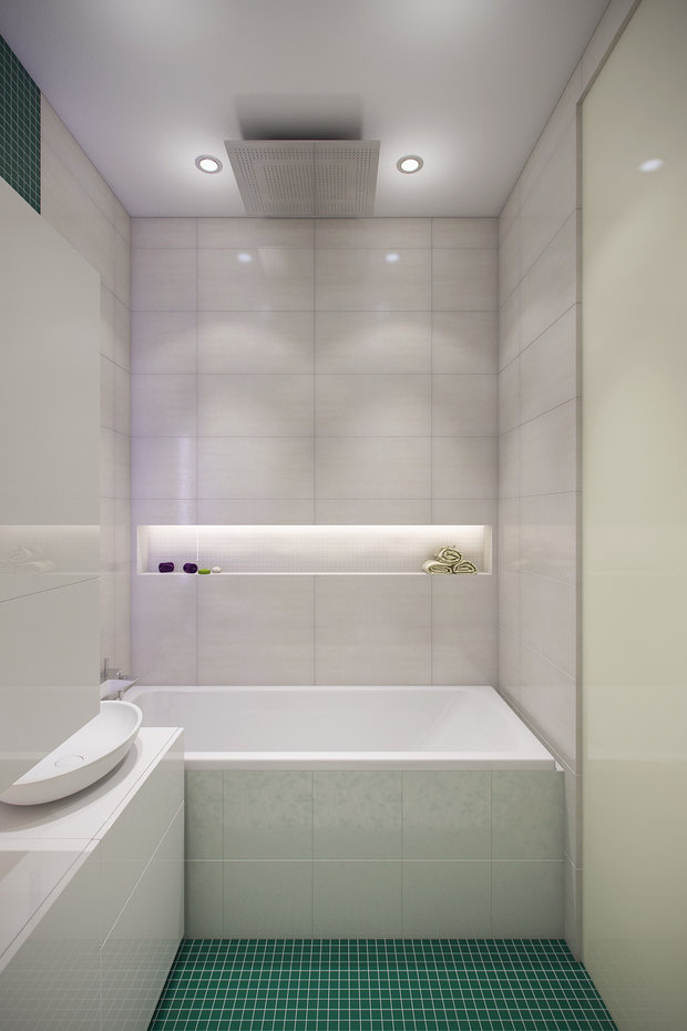 Фотография: Ванная в стиле Минимализм, Квартира, Планировки, Проект недели, Москва, Зеленый, Степан Бугаев, «Победа дизайна» – фото на INMYROOM