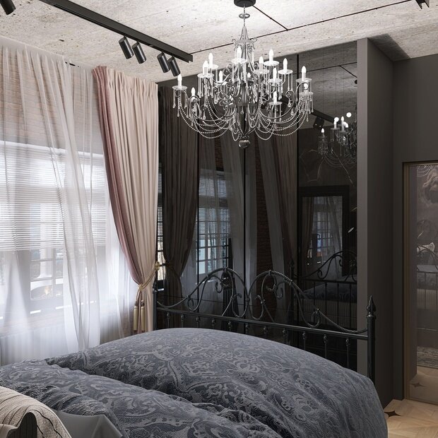Визуализация интерьера спальни в классическом стиле с элементами эклектики