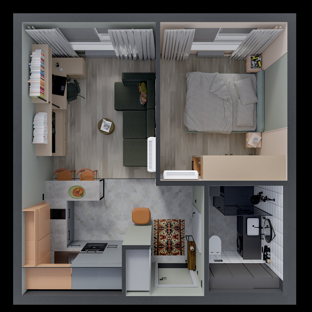 Фотография: Планировки в стиле , Современный, Квартира, Проект недели, Москва, Монолитный дом, 2 комнаты, до 40 метров, CHE.Homedesign, Дарья Дубинкина – фото на INMYROOM