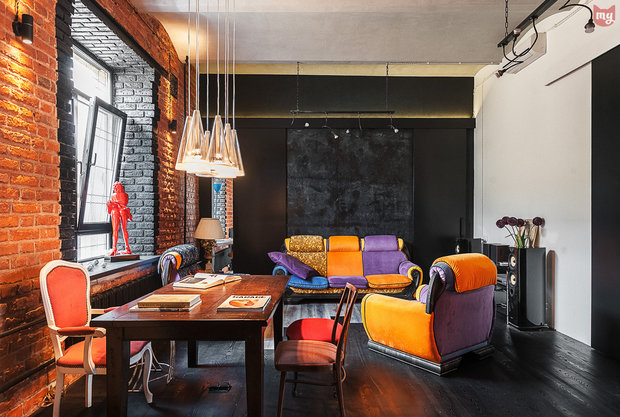 Фотография: Гостиная в стиле Лофт, Эклектика, Квартира, Проект недели, Москва, Герой InMyRoom, Ксения Стрекоза – фото на INMYROOM