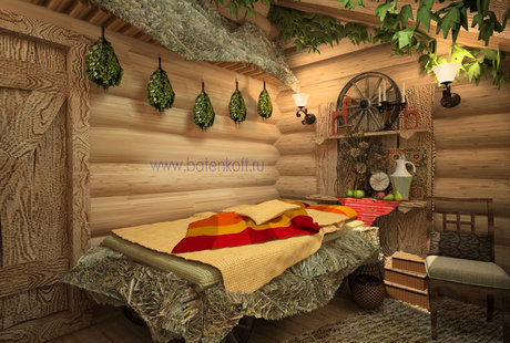 Дизайн интерьера комнаты отдыха в русской бане в г. Москва. 