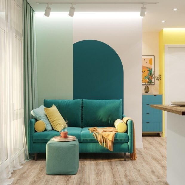 Фотография: Гостиная в стиле Современный, Квартира, Проект дня, Краснодар, 2 комнаты, 40-60 метров, Екатерина Пушкарская – фото на INMYROOM