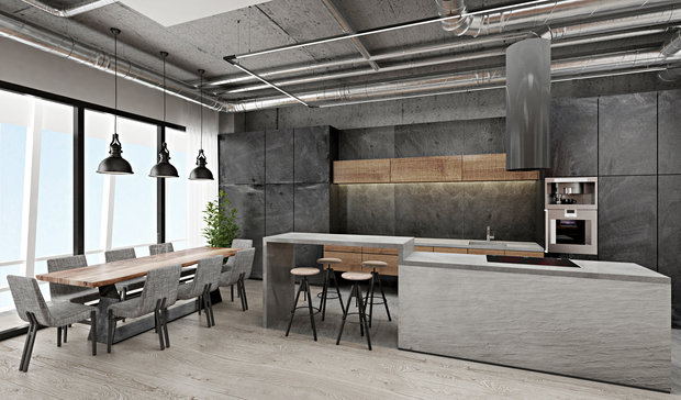 Визуализация интерьера кухни в стиле лофт