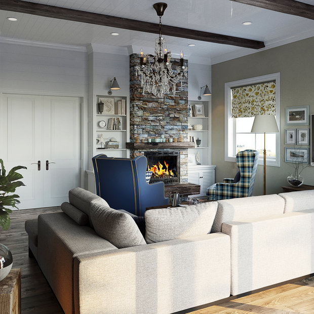 Фотография: Гостиная в стиле Прованс и Кантри, Дом, Проект недели, Дом и дача, Екатеринбург, Юлия Калеми, 4 и больше, Более 90 метров – фото на INMYROOM