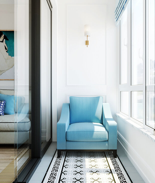 Фотография: Балкон в стиле Классический, Современный, Эклектика, Квартира, Проект недели, Голубой, 1 комната, до 40 метров, энциклопедия_интерьер, Вера Шеверденок – фото на INMYROOM