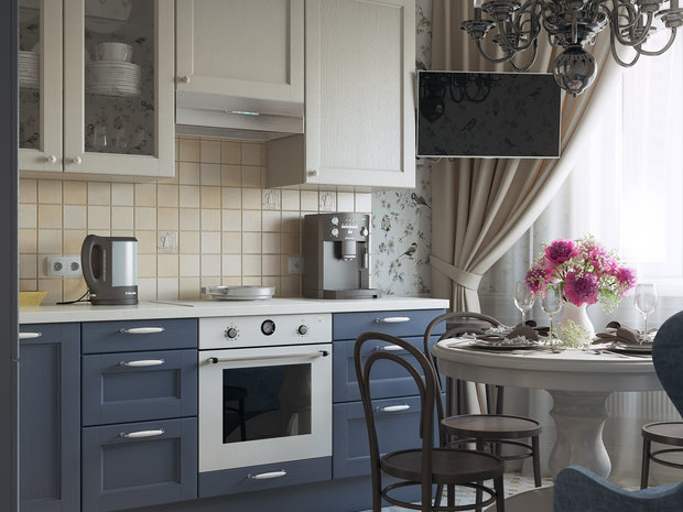 Фотография: Кухня и столовая в стиле Прованс и Кантри, Современный, Проект недели, новостройка, Даниил Щепанович, Анна Щепанович, Cubiq Studio, Московский, Первый Московский город-парк – фото на INMYROOM