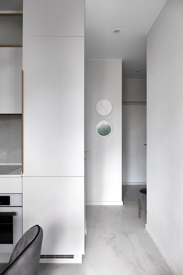 Фотография: Кухня и столовая в стиле Современный, Малогабаритная квартира, Квартира, Проект дня, Пермь, Монолитный дом, 2 комнаты, до 40 метров, современный с элементами классики и минимализмом, Арина Гринберг – фото на INMYROOM