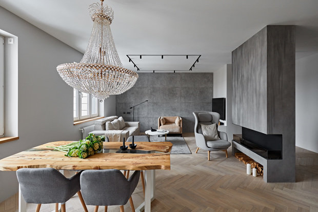 Визуализация интерьера гостиной в стиле эклектика