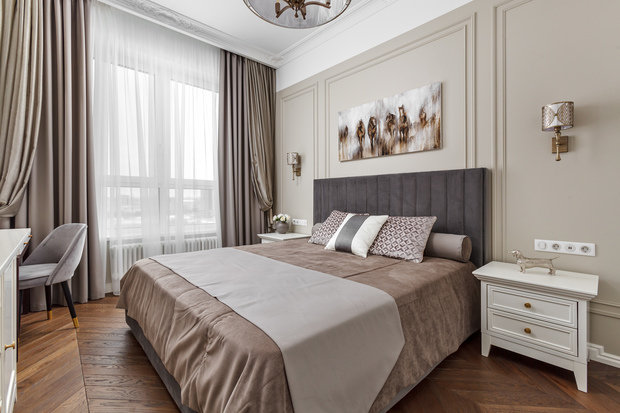 Фотография: Спальня в стиле Классический, Современный, Квартира, Проект недели, Москва, Татьяна Воронцова, 3 комнаты, 60-90 метров – фото на INMYROOM