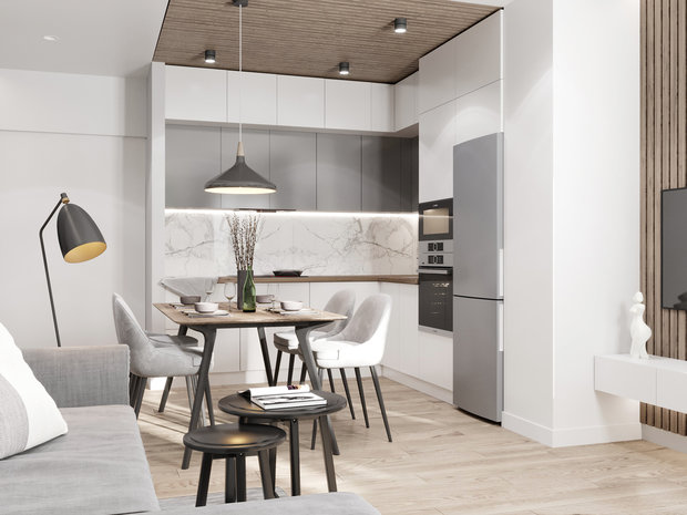 Фото из портфолио Кухня-гостиная 22,6 кв.м. – фотографии дизайна интерьеров на INMYROOM