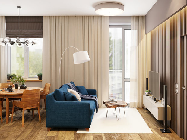 Фотография: Гостиная в стиле Эко, Ремонт на практике, напольное покрытие, ламинат, пвх-плитка – фото на INMYROOM