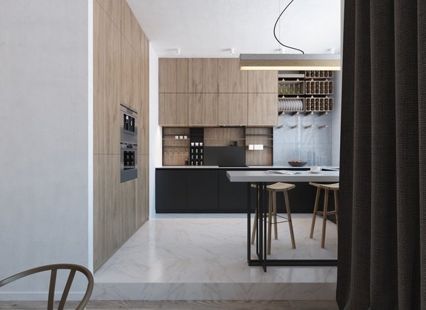 Фотография: Кухня и столовая в стиле Минимализм, Эко, Квартира, Проект недели, Московская область, Королев, Монолитный дом, 4 и больше, Более 90 метров, «Ригель и Балка» – фото на INMYROOM