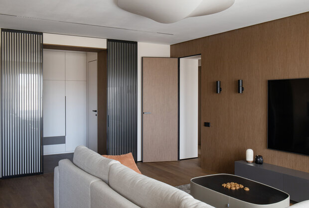 Фотография: Гостиная в стиле Современный, Минимализм, Квартира, Проект дня, Санкт-Петербург, 2 комнаты, Более 90 метров, Эксклюзивные проекты, минимализм с элементами современного дизайна, фото интерьера, дизайн интерьера фото, Ирина Смышляева – фото на INMYROOM