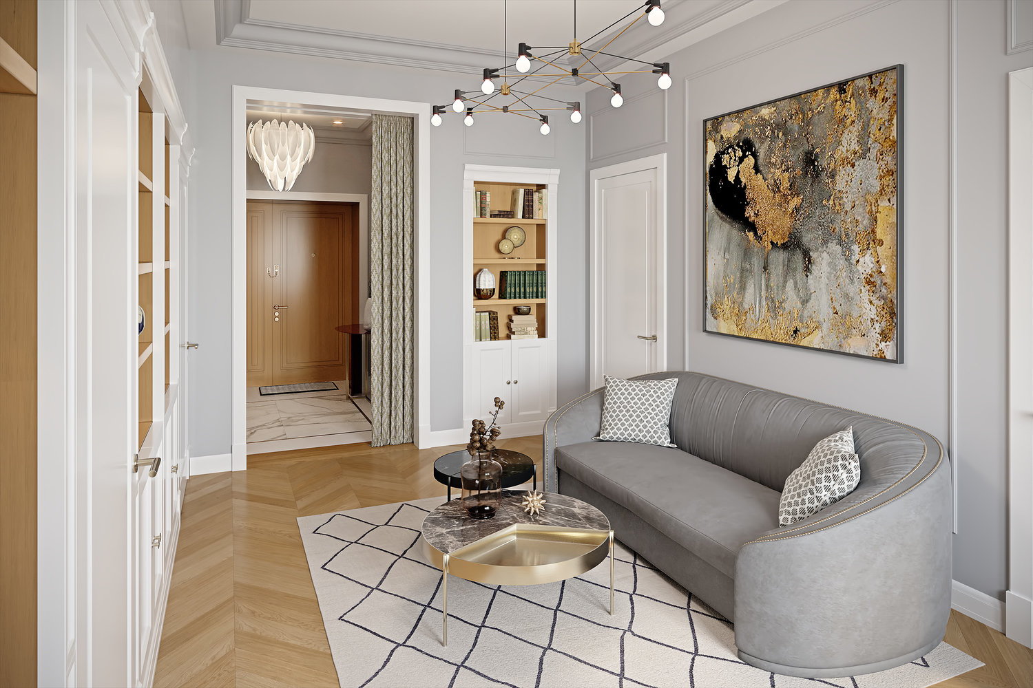 Фотография: Гостиная в стиле Современный, Квартира, Проект недели, Москва, Сталинка, 3 комнаты, 60-90 метров, VO Concept – фото на INMYROOM Фотография: Гостиная в стиле Современный, Квартира, Проект недели, Москва, Сталинка, 3 комнаты, 60-90 метров, VO Concept – фото на INMYROOM