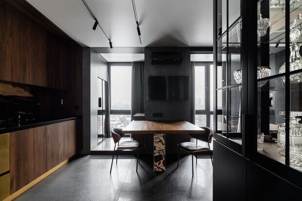 Фотография: Кухня и столовая в стиле Современный, Малогабаритная квартира, Квартира, Проект дня, Москва, 1 комната, 40-60 метров, эклектика с элементами современного, Александр Джикаеви – фото на INMYROOM