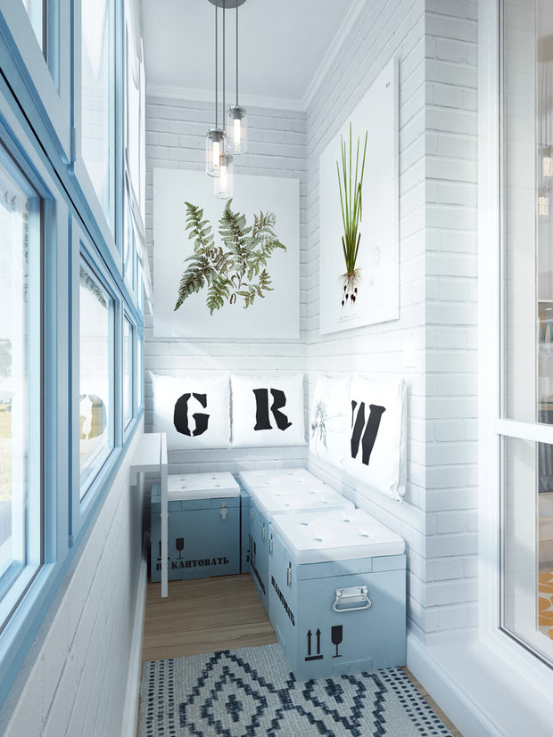 Фотография: Балкон в стиле Скандинавский, Эклектика, Малогабаритная квартира, Квартира, Планировки, Мебель и свет – фото на INMYROOM