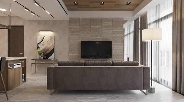 Визуализация интерьера гостиной в современном стиле