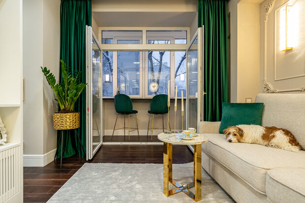 Фотография: Гостиная в стиле Классический, Современный, Малогабаритная квартира, Квартира, Проект недели, Москва, Сталинка, 2 комнаты, 40-60 метров, Gold Interiors – фото на INMYROOM