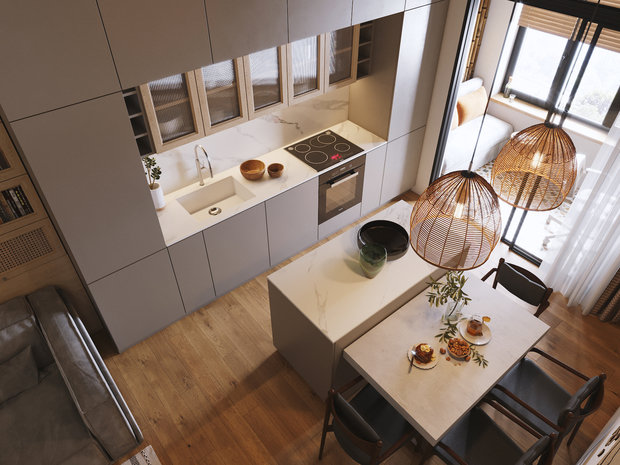 Фотография: Кухня и столовая в стиле Современный, Восточный, Эклектика, Квартира, Проект недели, Москва, Эко, 3 комнаты, 60-90 метров, Дарья Фидоренко – фото на INMYROOM